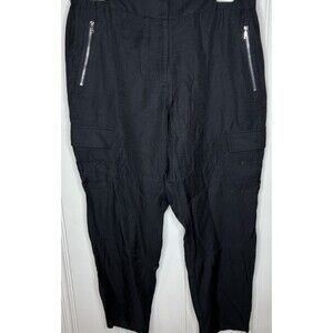 Black Cargo Pants DKNY Utility Fashion Lightweight Pockets Front Zippers Size 14